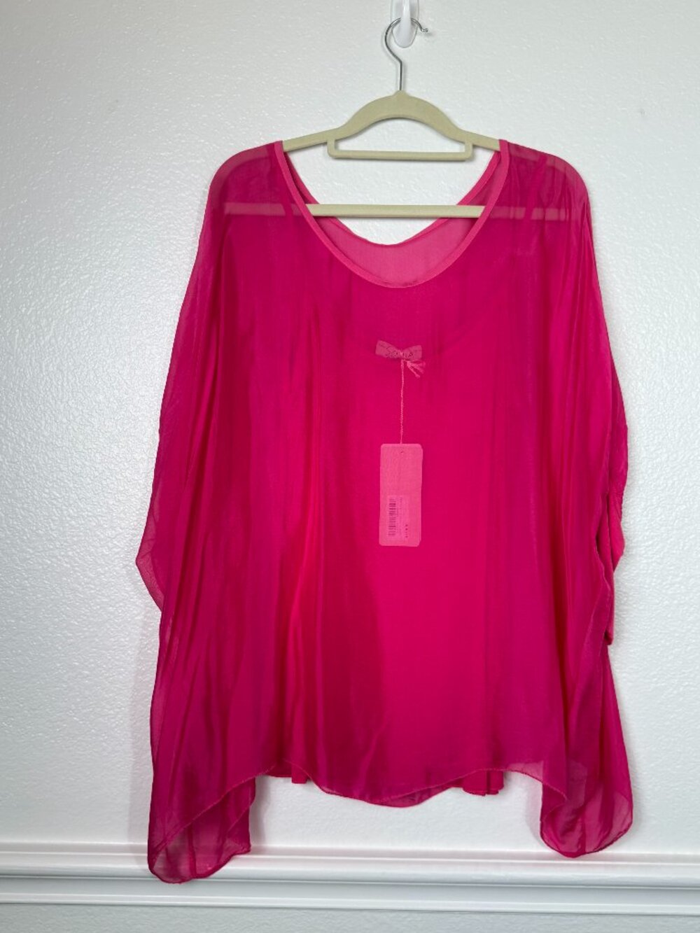 Sofia Silk Blend Tunic Top Women One Size Pink Dolman Sleeve Italy Sheer NEW